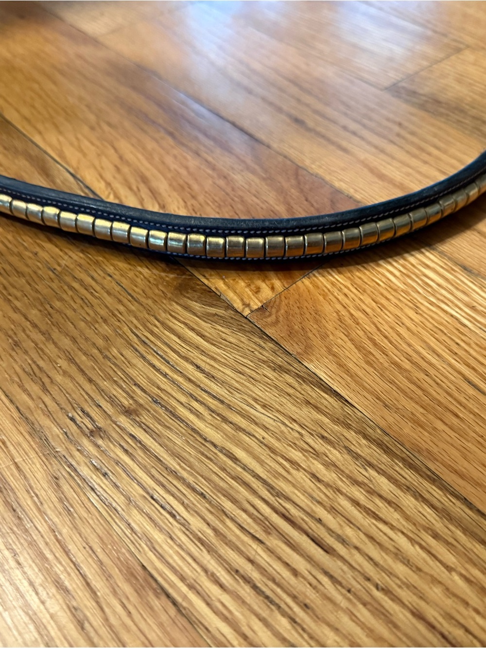 Black Leather Browband with Gold Beaded Accent